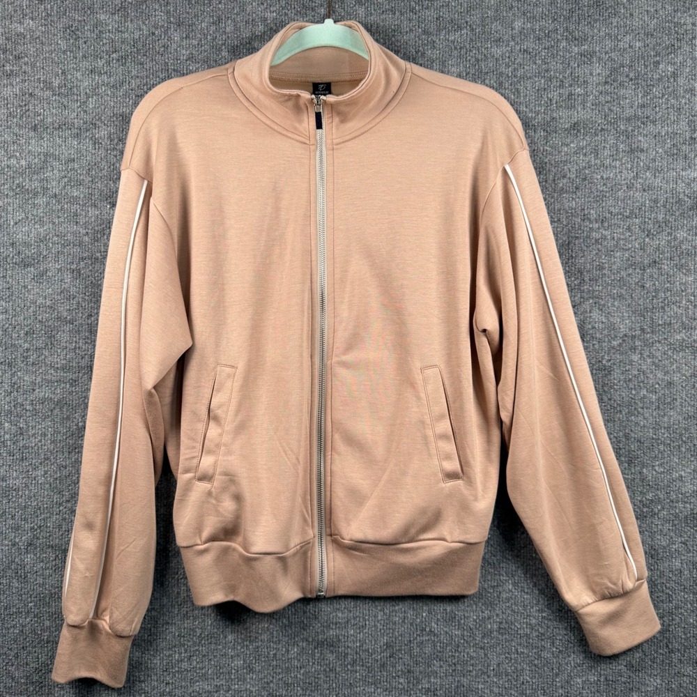 Totatuit Mens Medium Tan Full Zip Track Jacket Mock Neck Contrast Piping NWT - Picture 5 of 8